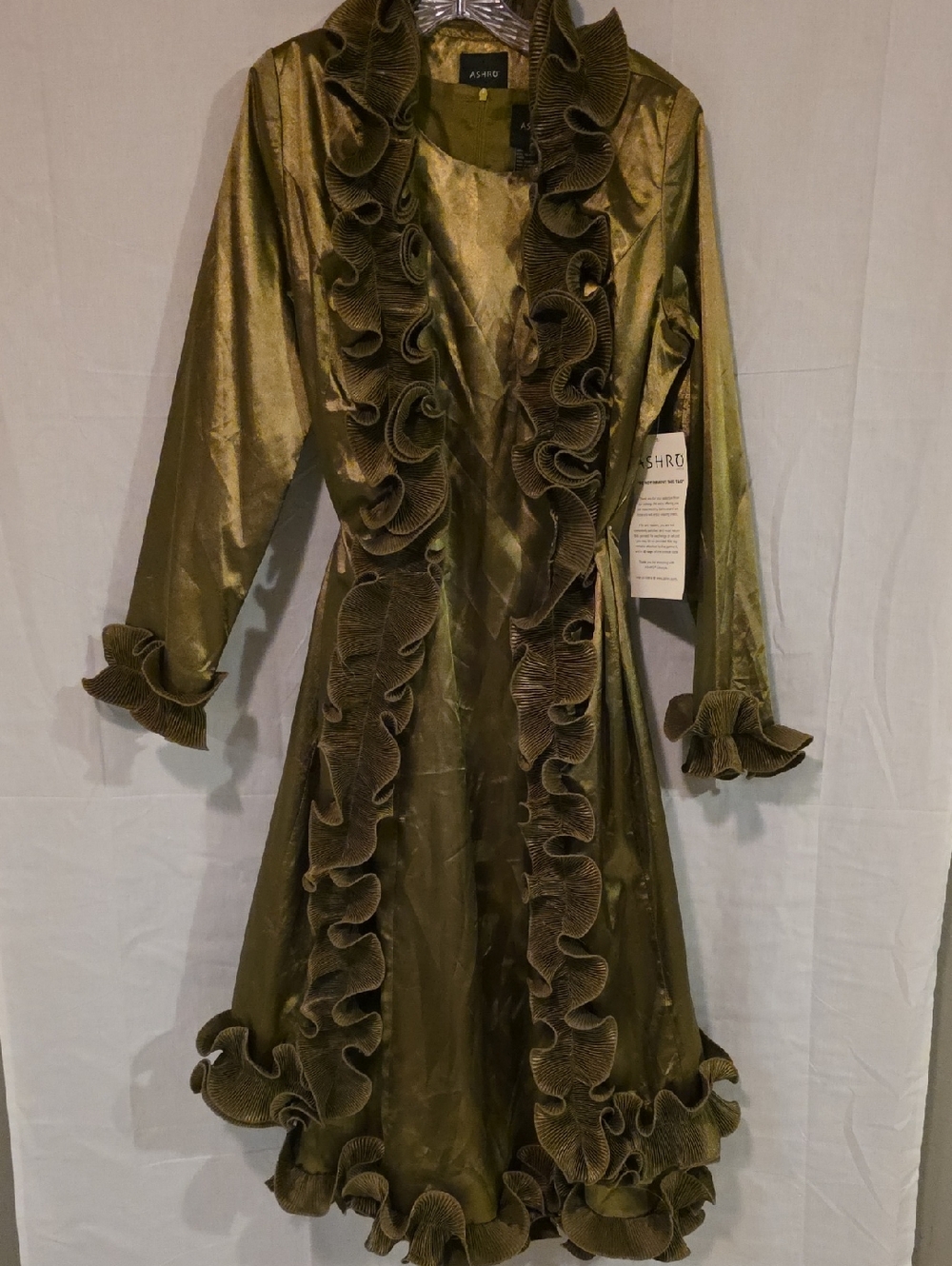 Ashro Olive Green Satin Dress with Back Zip